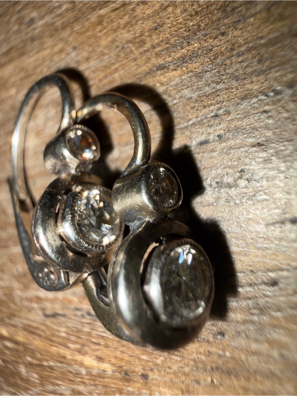 Vintage 14K White Gold Genuine Diamond Leverback Earrings
